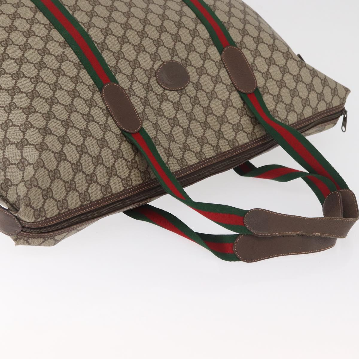 GUCCI GG Supreme Web Sherry Line Boston Bag PVC Beige Red 156 19 012 Auth 179370
