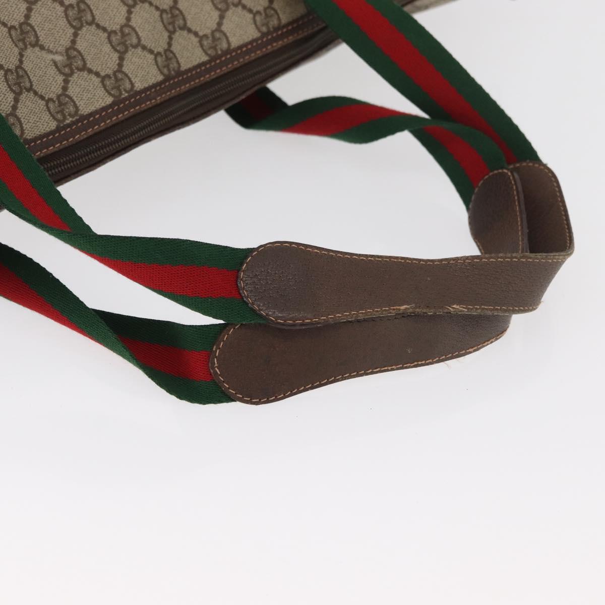 GUCCI GG Supreme Web Sherry Line Boston Bag PVC Beige Red 156 19 012 Auth 179370