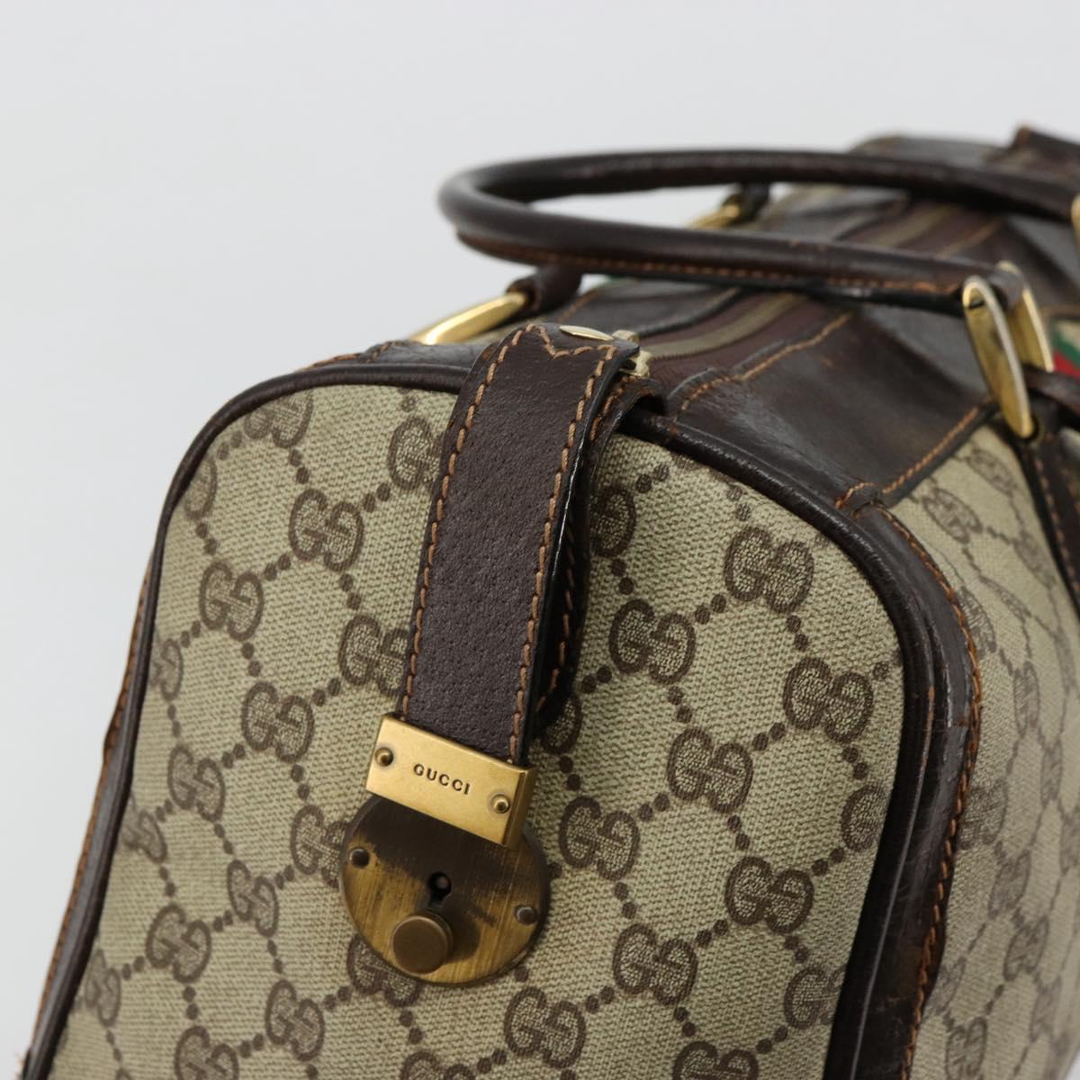GUCCI GG Supreme Web Sherry Line Hand Bag PVC Beige Gold Auth 179372