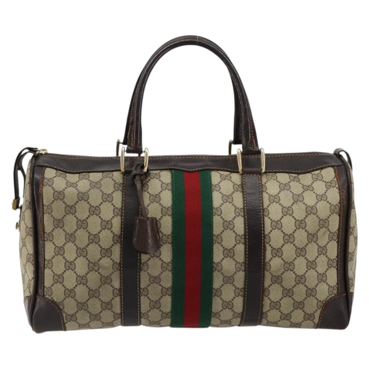 GUCCI GG Supreme Web Sherry Line Hand Bag PVC Beige Gold Auth 179372