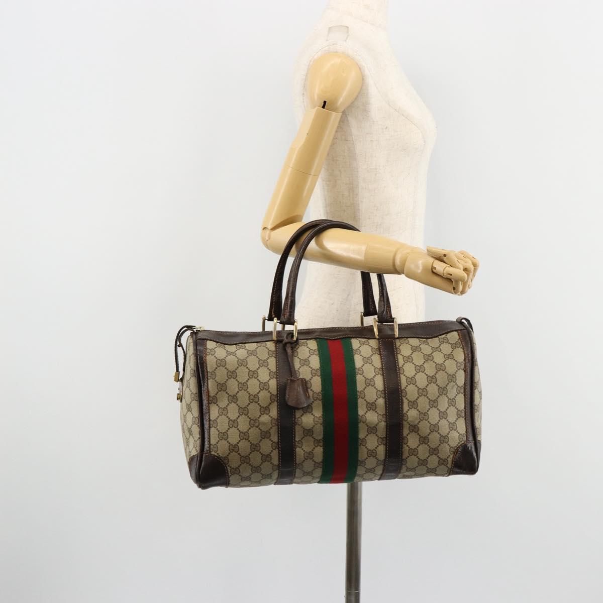 GUCCI GG Supreme Web Sherry Line Hand Bag PVC Beige Gold Auth 179372