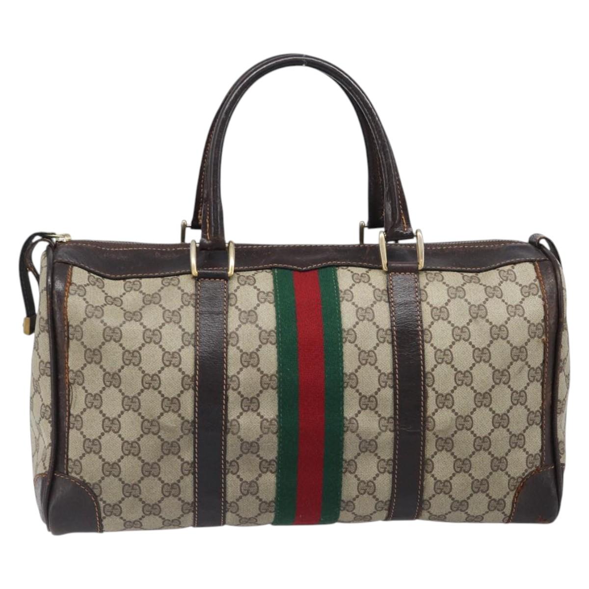 GUCCI GG Supreme Web Sherry Line Hand Bag PVC Beige Gold Auth 179372