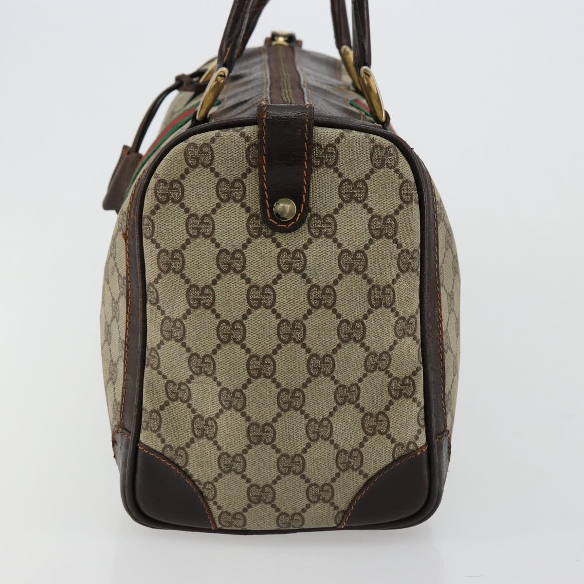 GUCCI GG Supreme Web Sherry Line Hand Bag PVC Beige Gold Auth 179372
