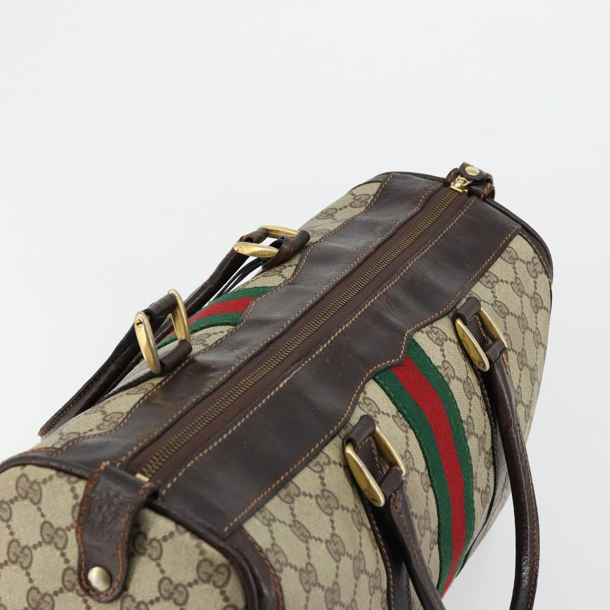 GUCCI GG Supreme Web Sherry Line Hand Bag PVC Beige Gold Auth 179372
