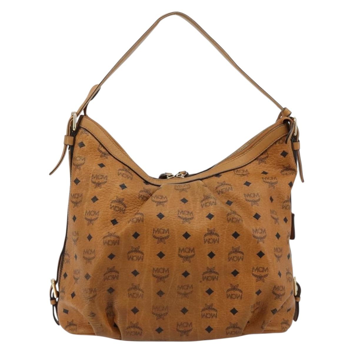 MCM Vicetos Logogram Shoulder Bag PVC Brown Gold Auth 179374A