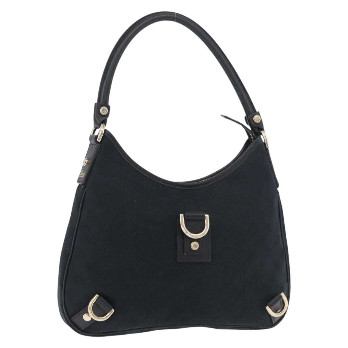 GUCCI Abbey GG Canvas Shoulder Bag Black Gold 130738 Auth 179375A