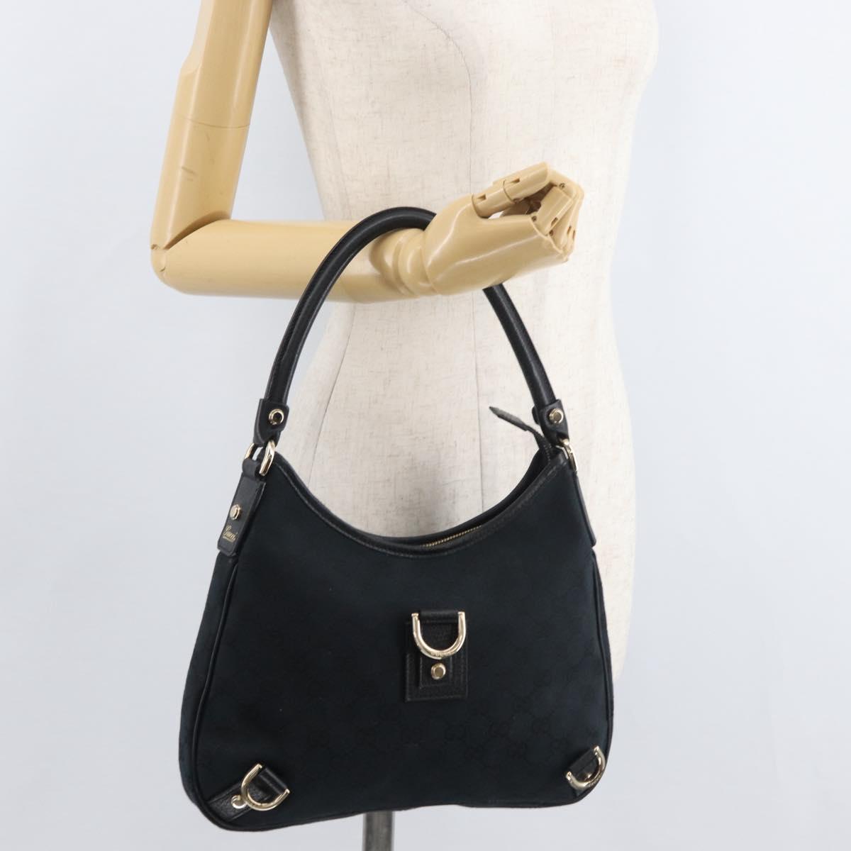GUCCI Abbey GG Canvas Shoulder Bag Black Gold 130738 Auth 179375A