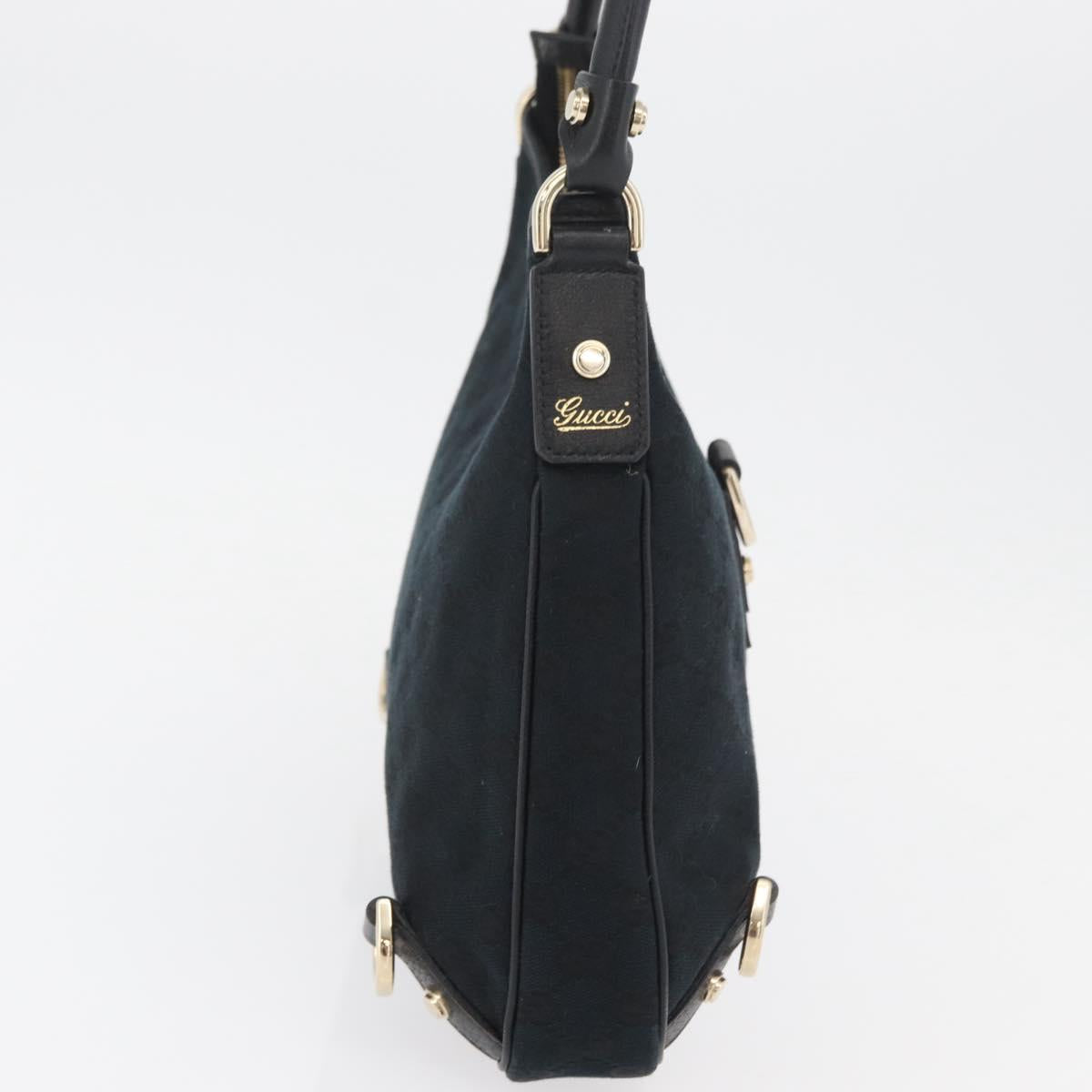 GUCCI Abbey GG Canvas Shoulder Bag Black Gold 130738 Auth 179375A