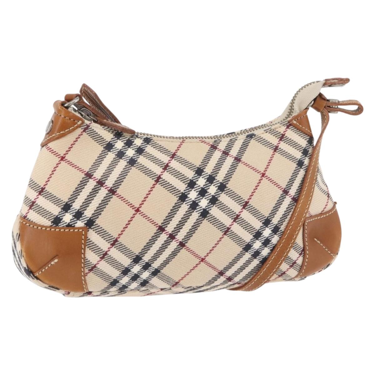 BURBERRY Nova Check Blue Label Shoulder Bag Canvas Beige Silver Auth 179380A