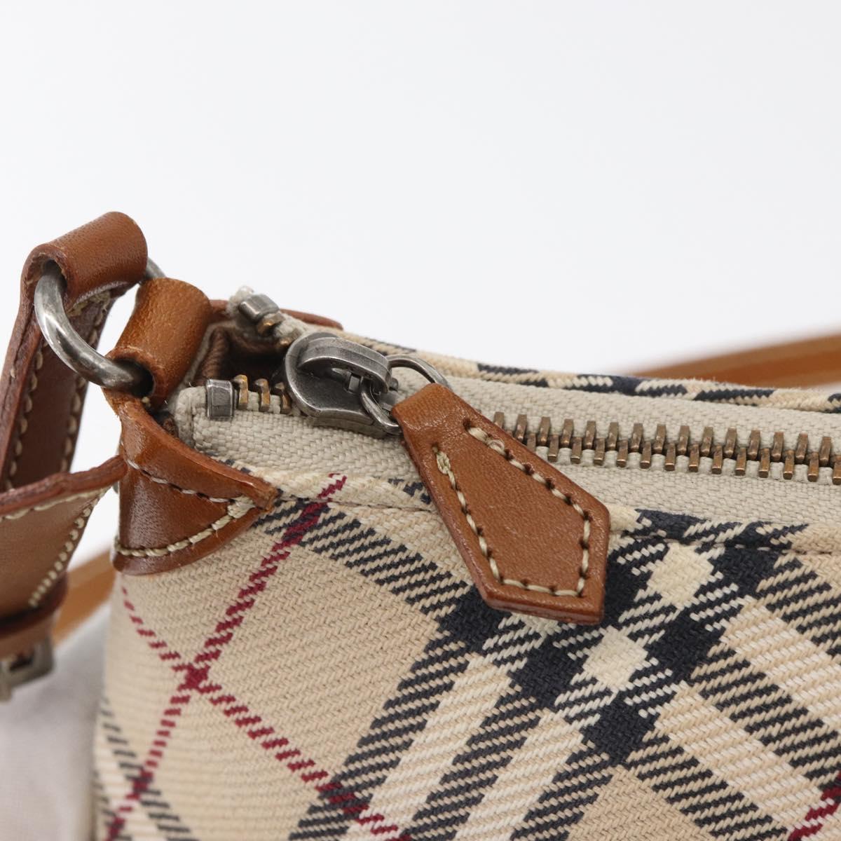 BURBERRY Nova Check Blue Label Shoulder Bag Canvas Beige Silver Auth 179380A