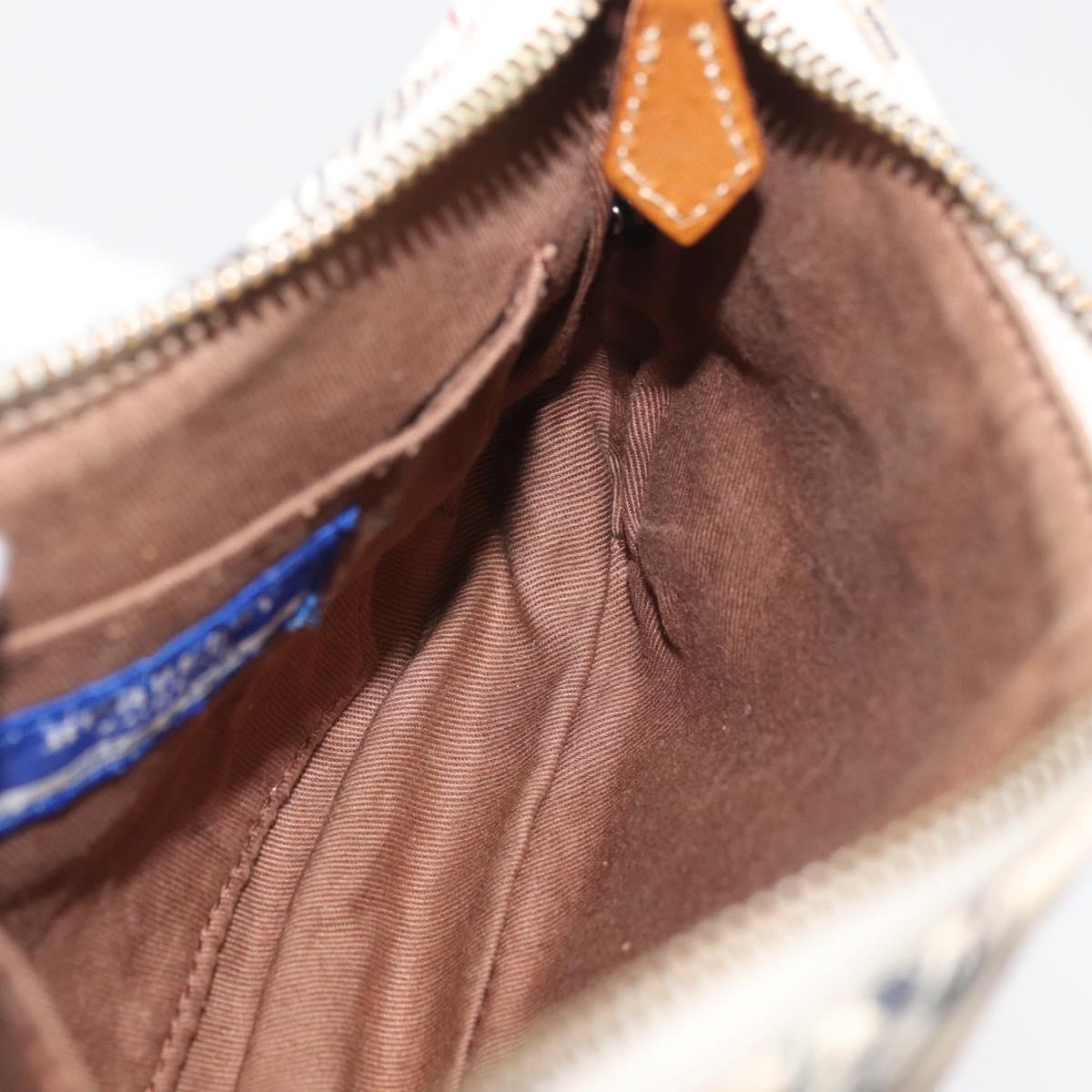 BURBERRY Nova Check Blue Label Shoulder Bag Canvas Beige Silver Auth 179380A
