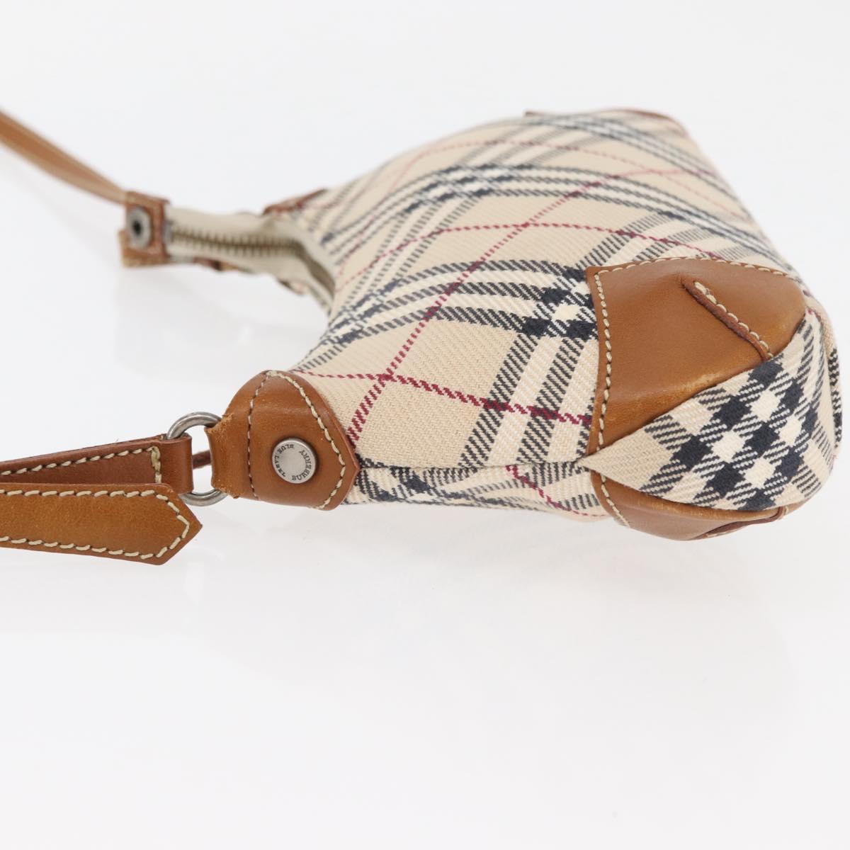 BURBERRY Nova Check Blue Label Shoulder Bag Canvas Beige Silver Auth 179380A