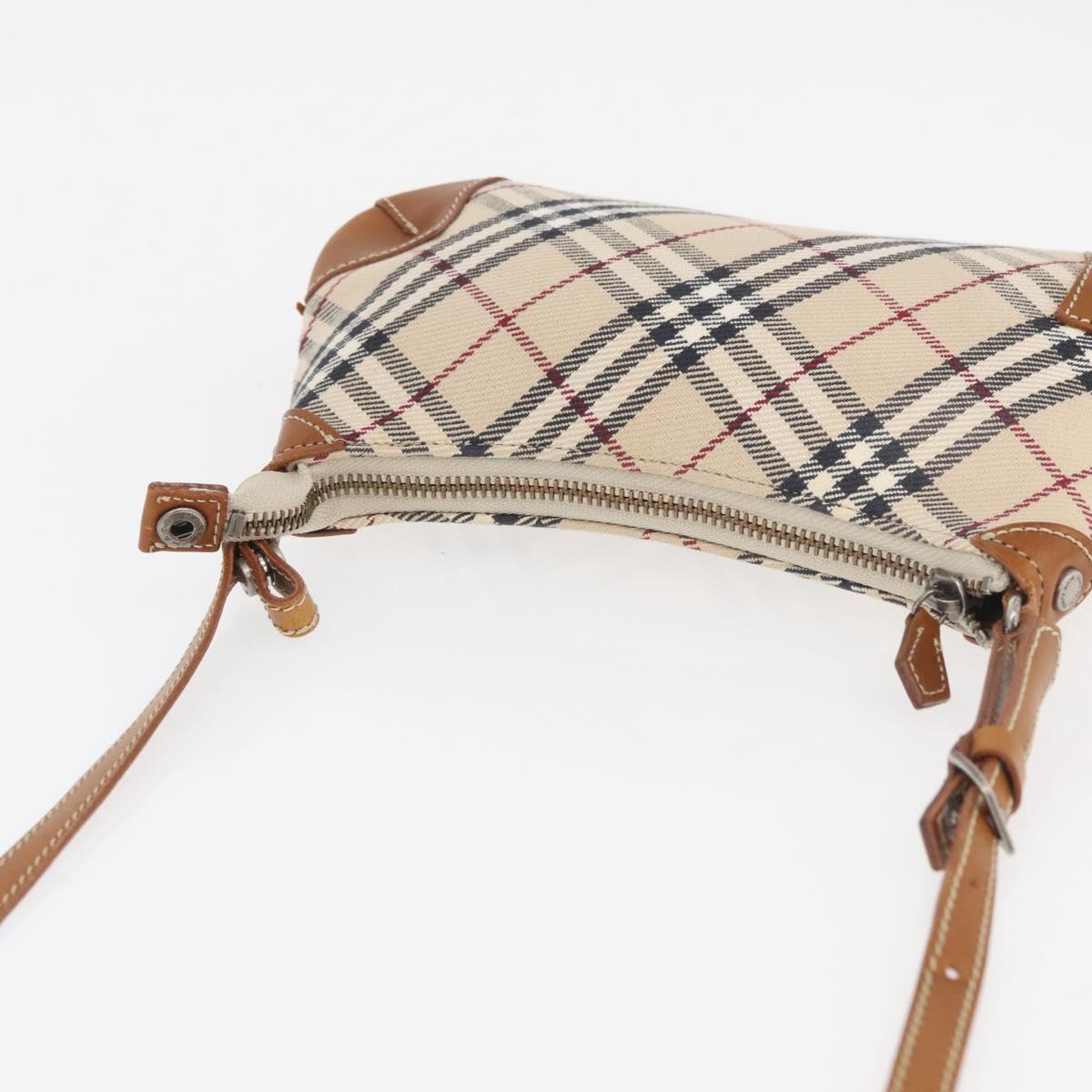 BURBERRY Nova Check Blue Label Shoulder Bag Canvas Beige Silver Auth 179380A