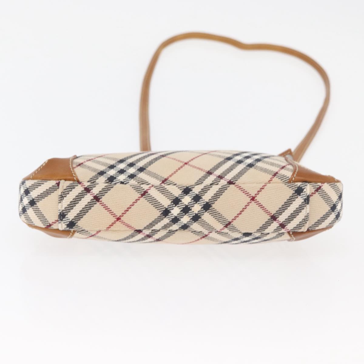 BURBERRY Nova Check Blue Label Shoulder Bag Canvas Beige Silver Auth 179380A