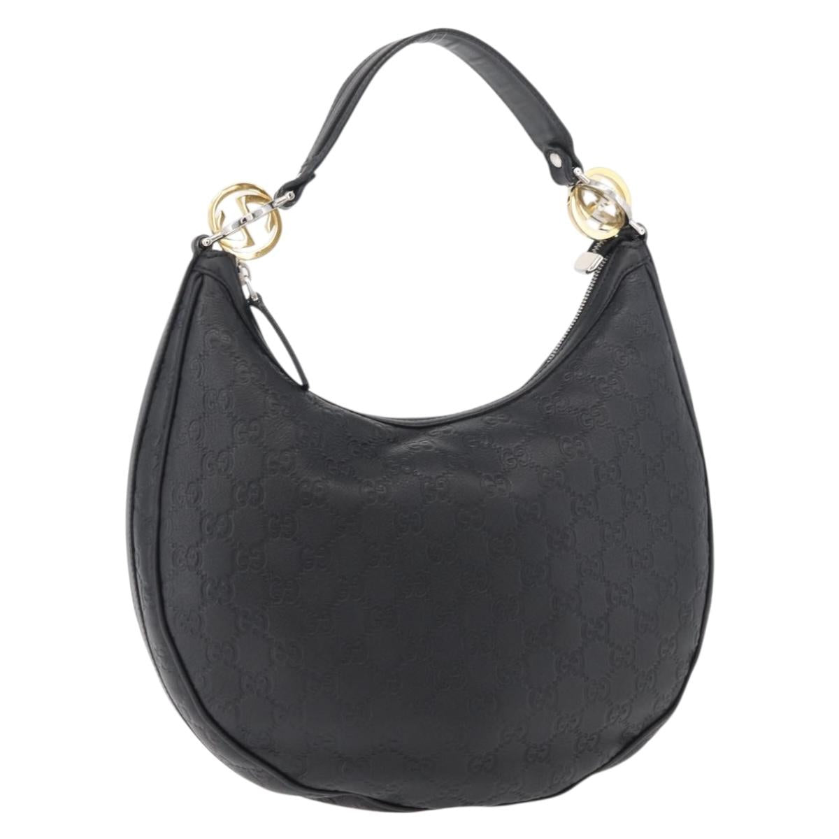 GUCCI GG Canvas Guccissima Shoulder Bag Leather Black Gold 232962 Auth 179381A
