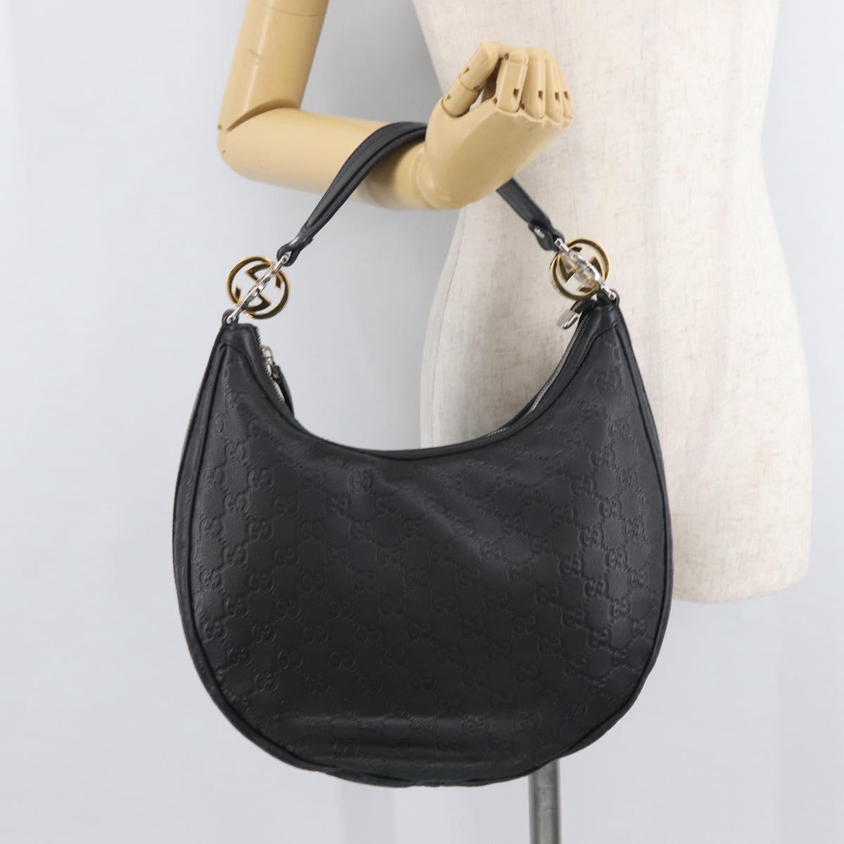 GUCCI GG Canvas Guccissima Shoulder Bag Leather Black Gold 232962 Auth 179381A