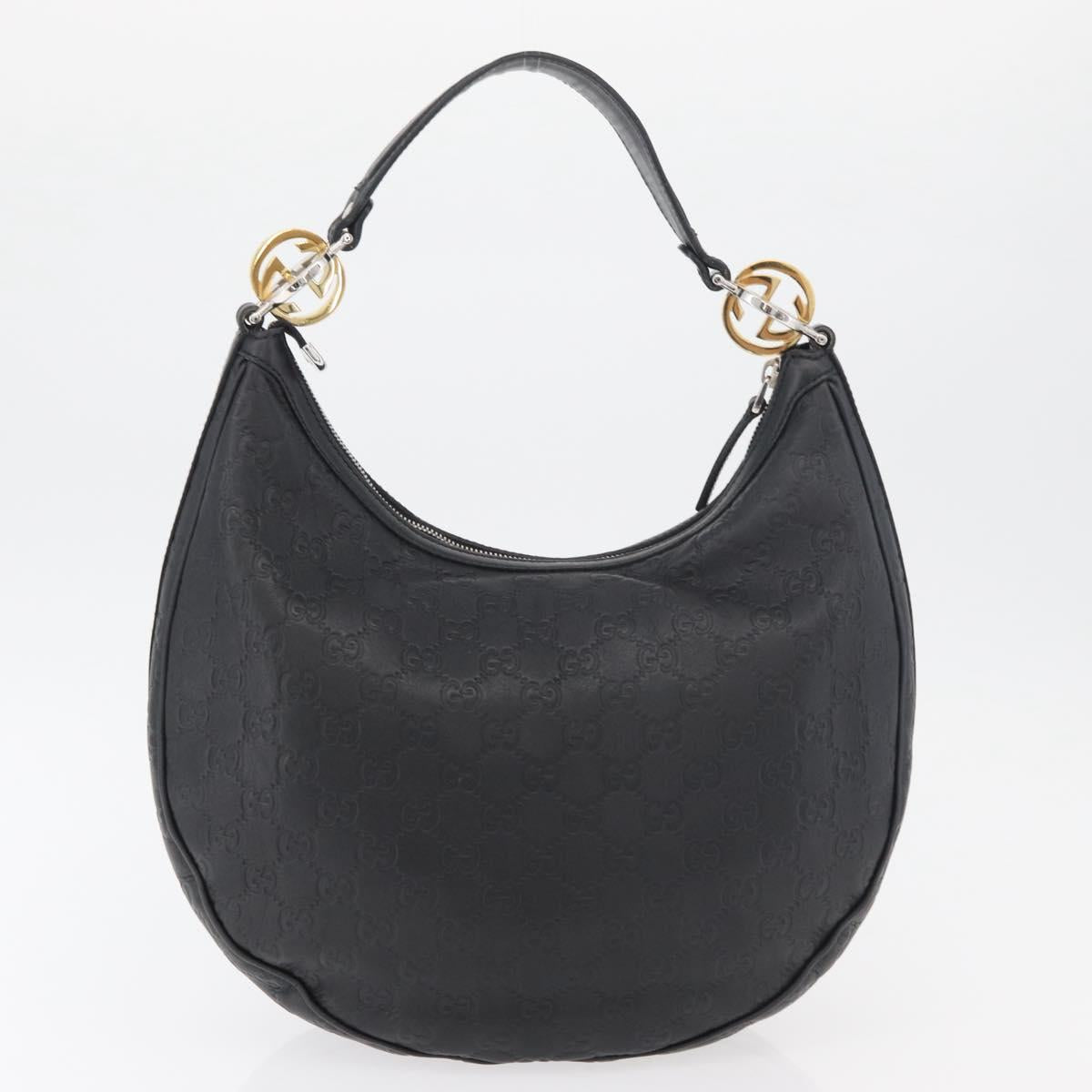 GUCCI GG Canvas Guccissima Shoulder Bag Leather Black Gold 232962 Auth 179381A