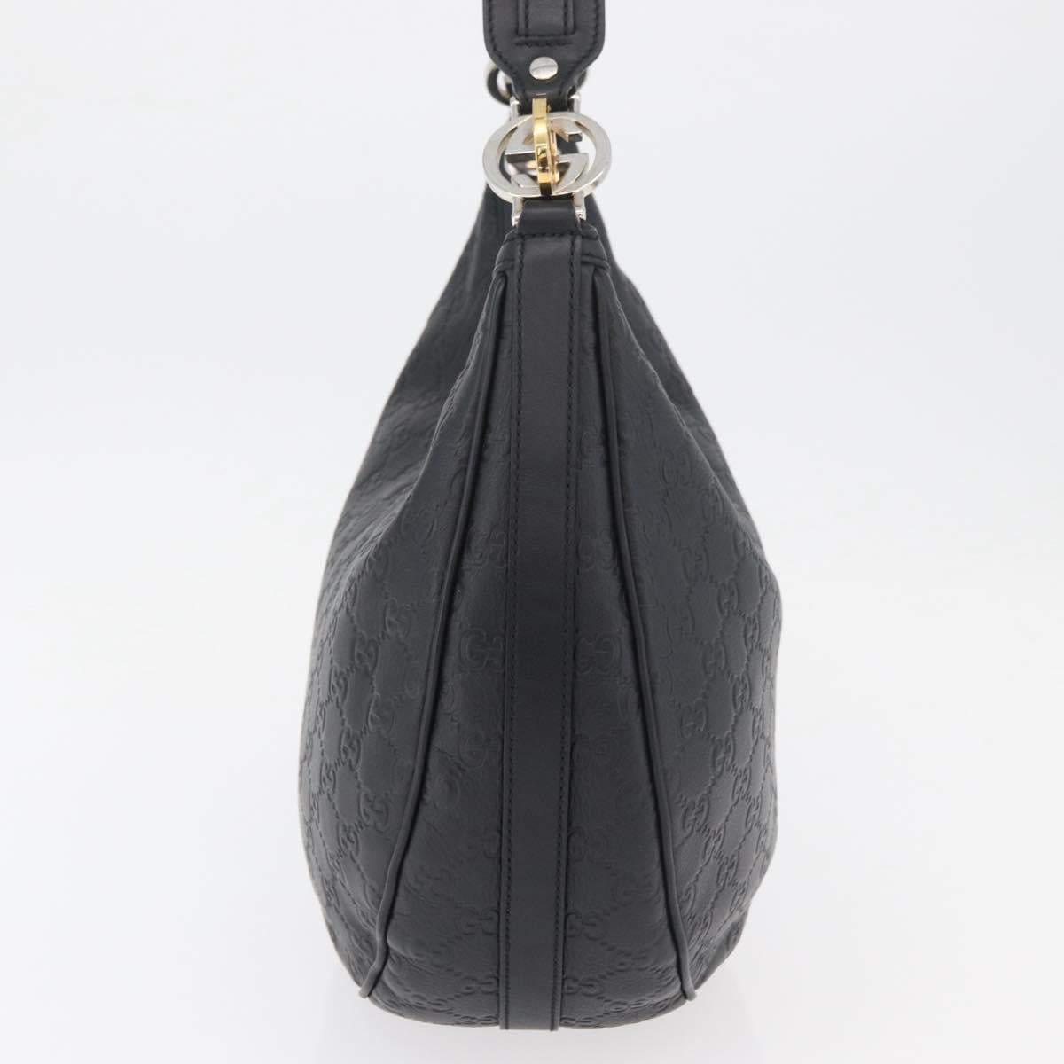 GUCCI GG Canvas Guccissima Shoulder Bag Leather Black Gold 232962 Auth 179381A