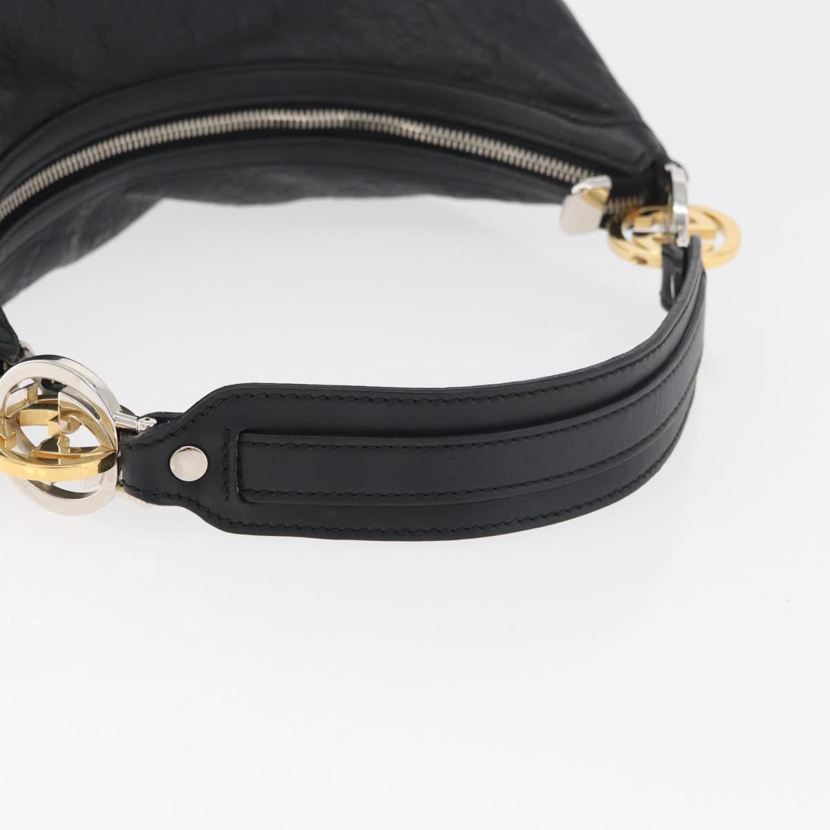GUCCI GG Canvas Guccissima Shoulder Bag Leather Black Gold 232962 Auth 179381A