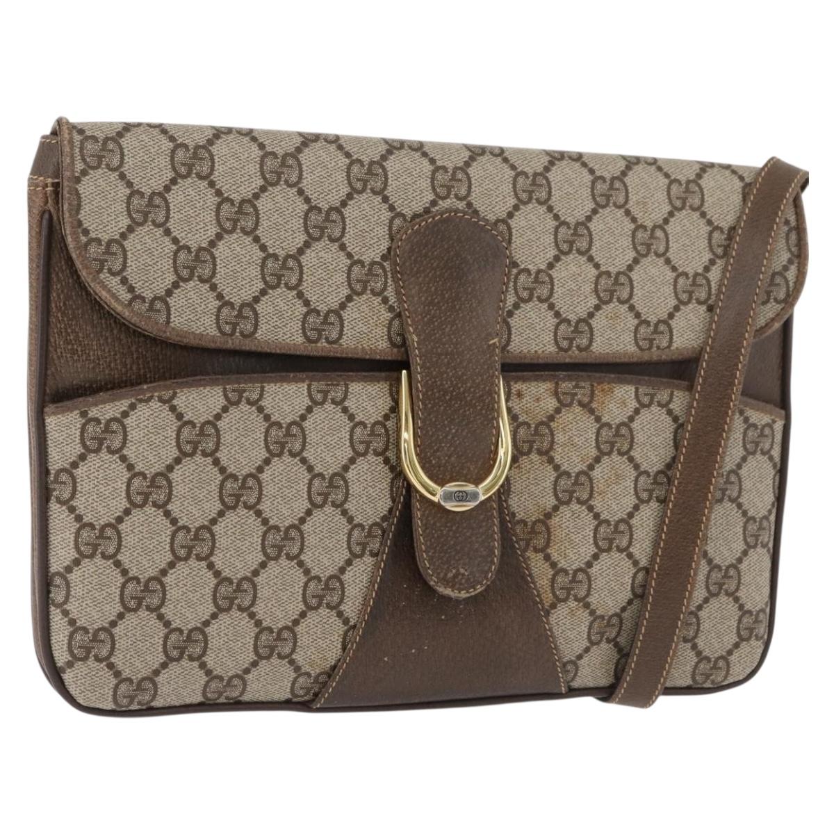 GUCCI GG Supreme Shoulder Bag PVC Beige Gold Auth 179384