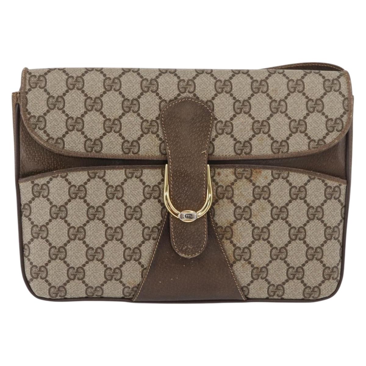 GUCCI GG Supreme Shoulder Bag PVC Beige Gold Auth 179384