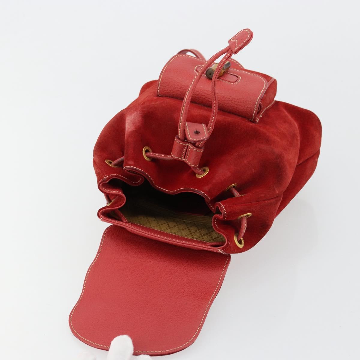 GUCCI Bamboo Backpack Suede Red Gold 003 1956 0030 Auth 179385