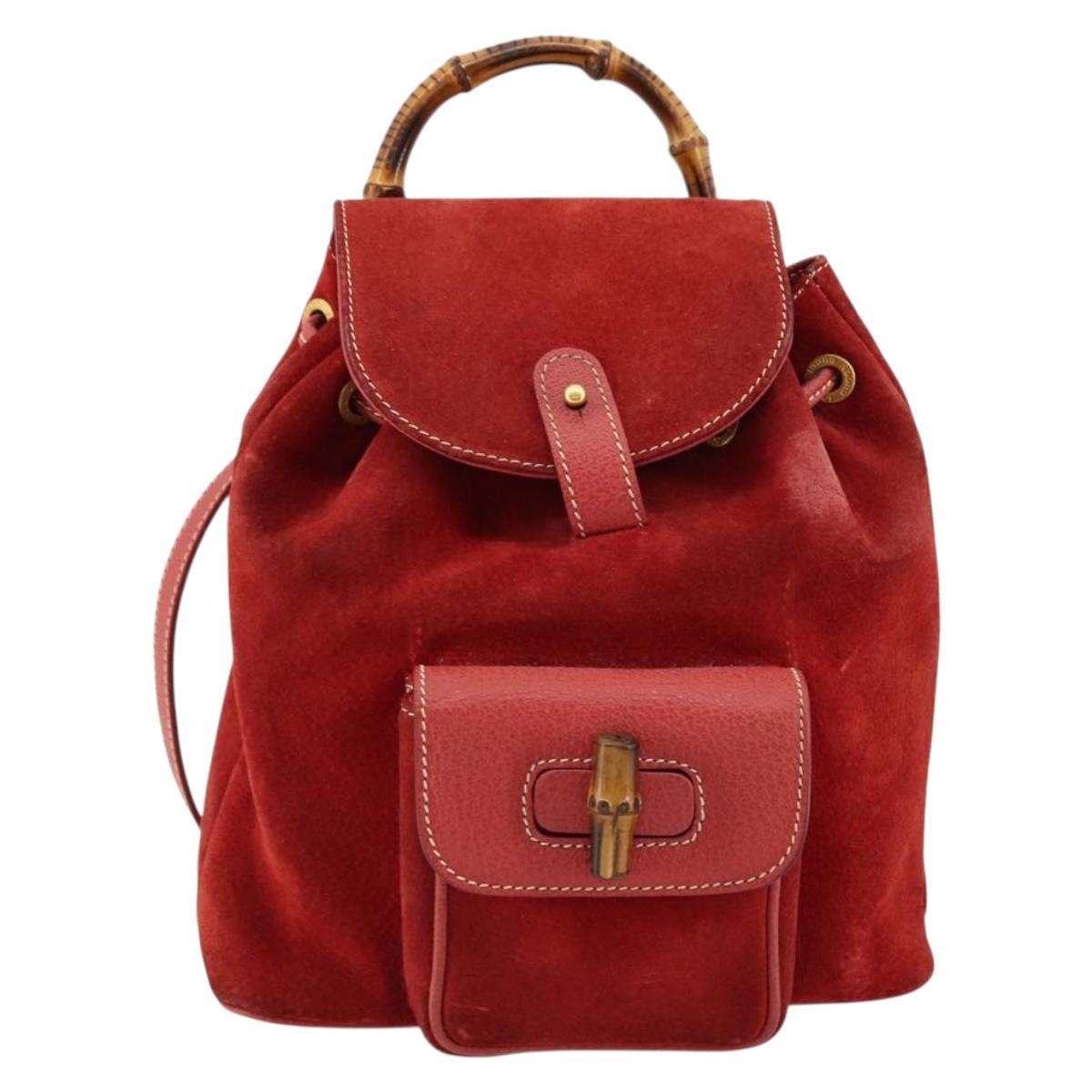 GUCCI Bamboo Backpack Suede Red Gold 003 1956 0030 Auth 179385