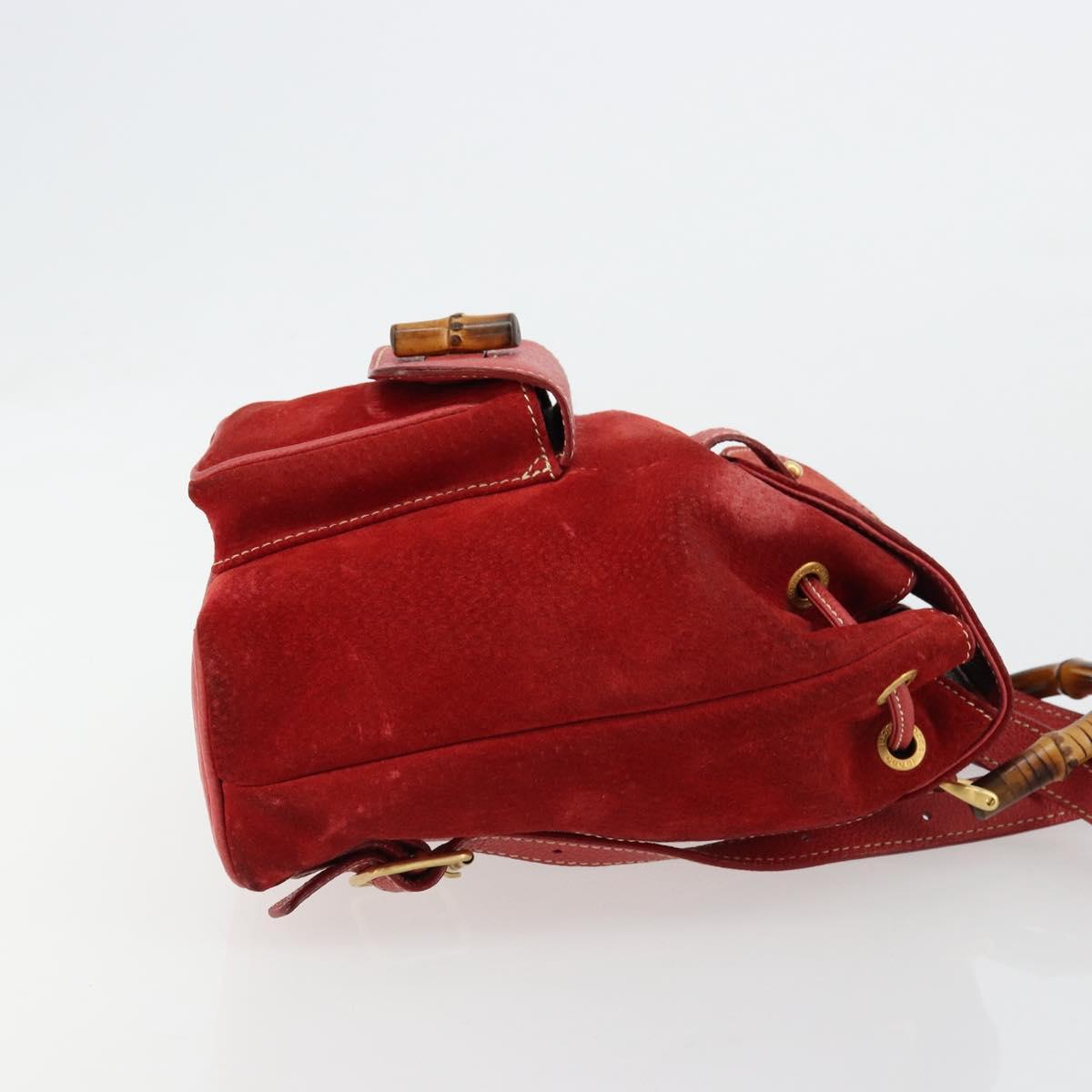 GUCCI Bamboo Backpack Suede Red Gold 003 1956 0030 Auth 179385