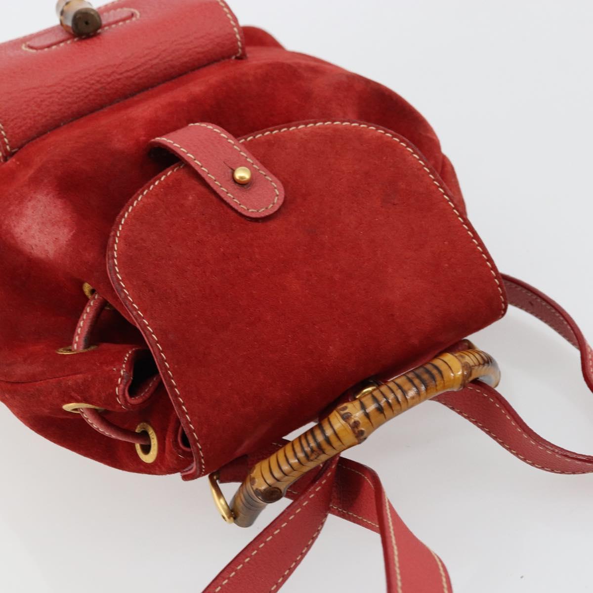 GUCCI Bamboo Backpack Suede Red Gold 003 1956 0030 Auth 179385