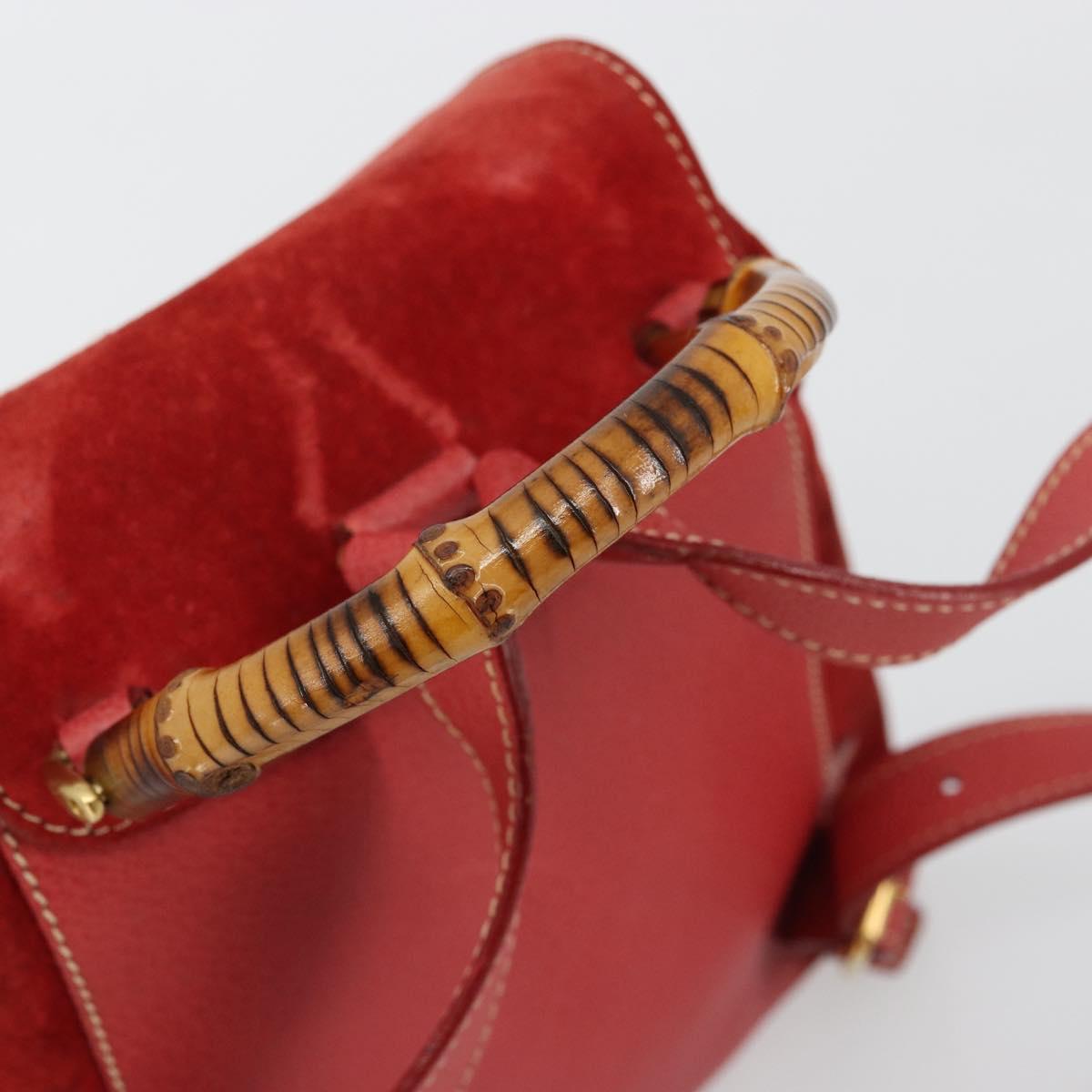 GUCCI Bamboo Backpack Suede Red Gold 003 1956 0030 Auth 179385