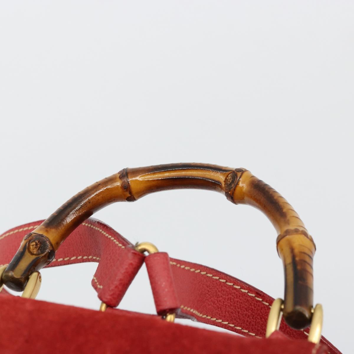 GUCCI Bamboo Backpack Suede Red Gold 003 1956 0030 Auth 179385