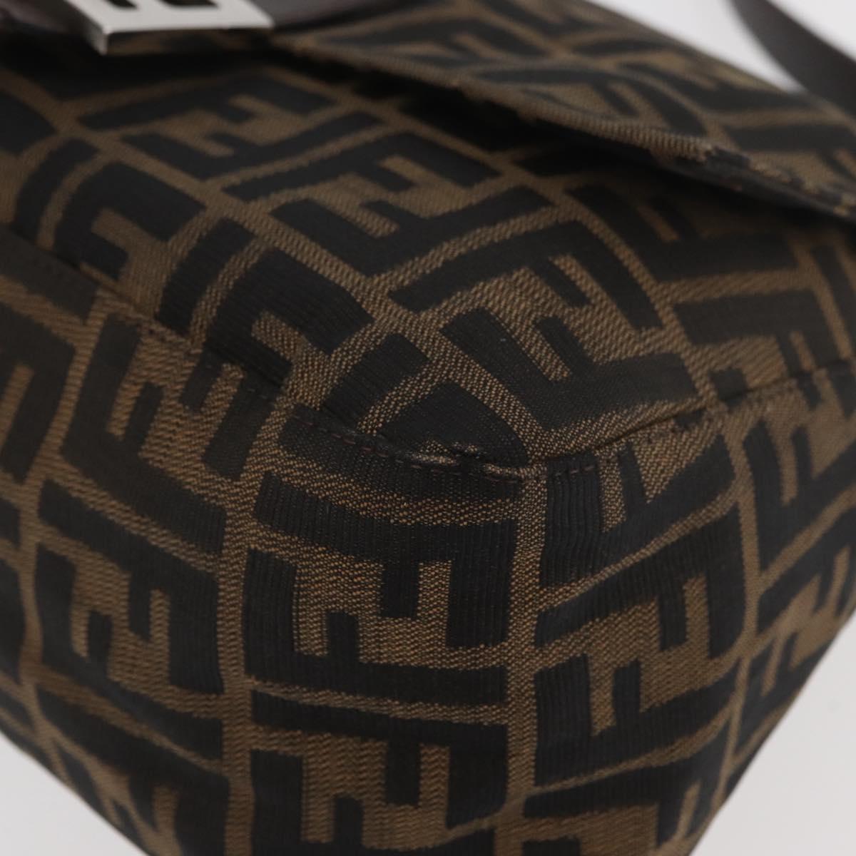 FENDI Zucca Canvas Mamma Baguette Shoulder Bag Black Brown Auth 179387V