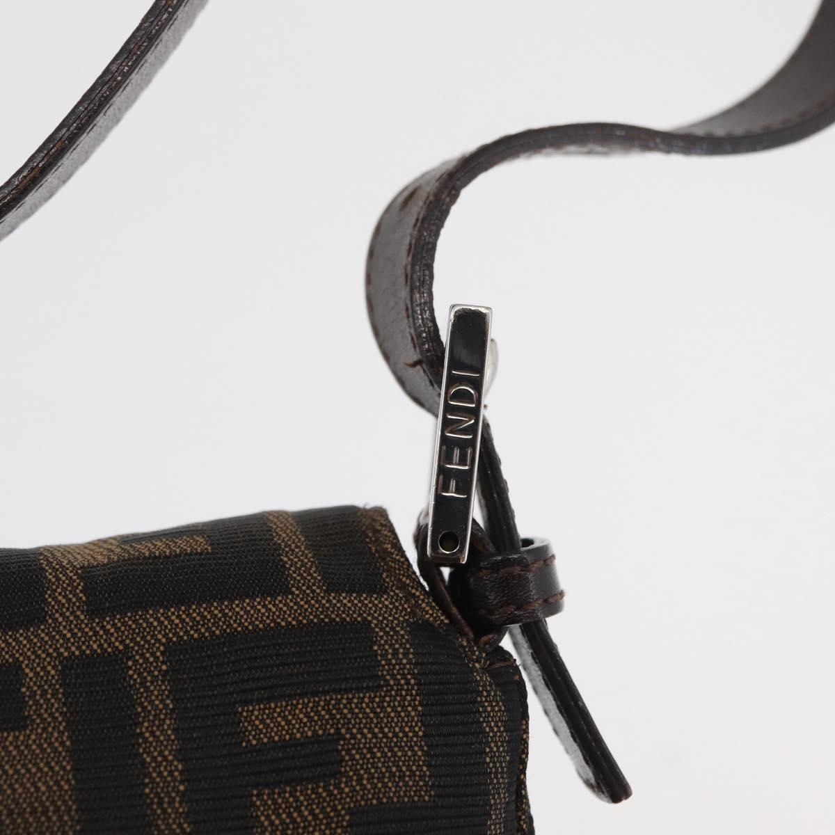 FENDI Zucca Canvas Mamma Baguette Shoulder Bag Black Brown Auth 179387V