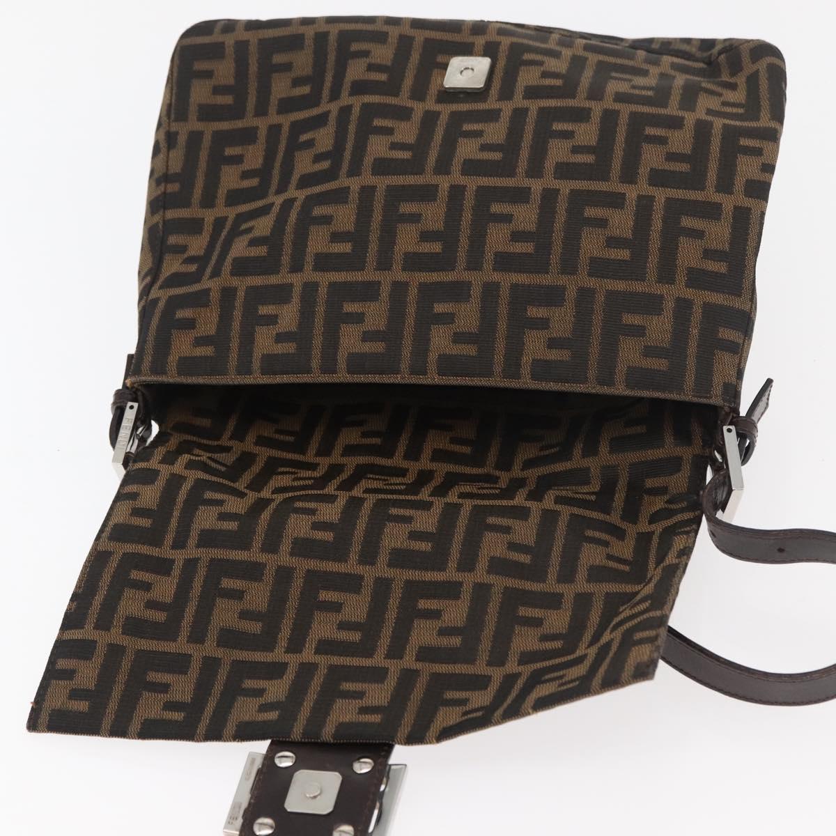 FENDI Zucca Canvas Mamma Baguette Shoulder Bag Black Brown Auth 179387V