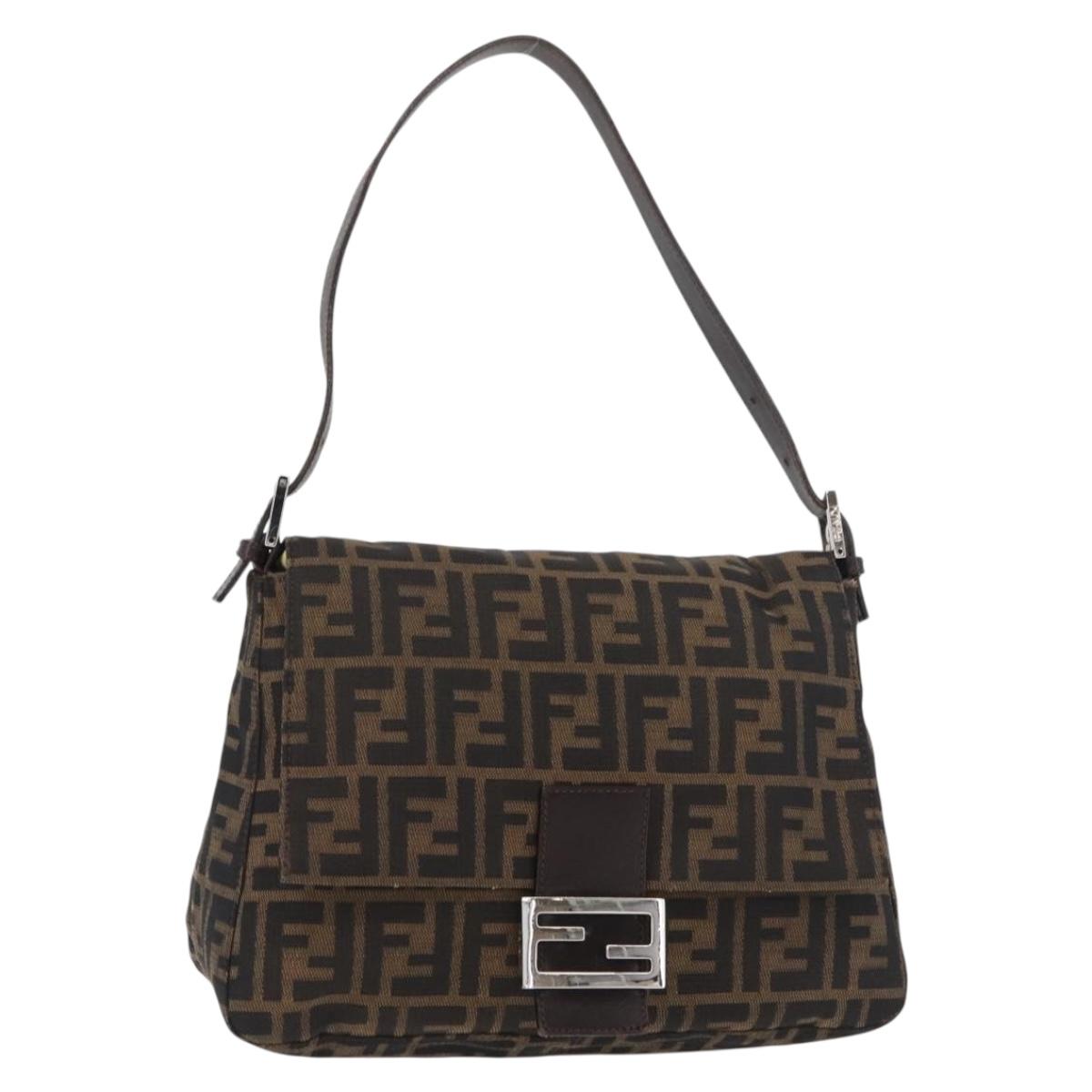 FENDI Zucca Canvas Mamma Baguette Shoulder Bag Black Brown Auth 179387V