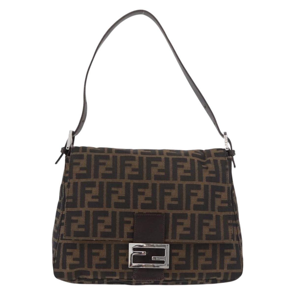 FENDI Zucca Canvas Mamma Baguette Shoulder Bag Black Brown Auth 179387V