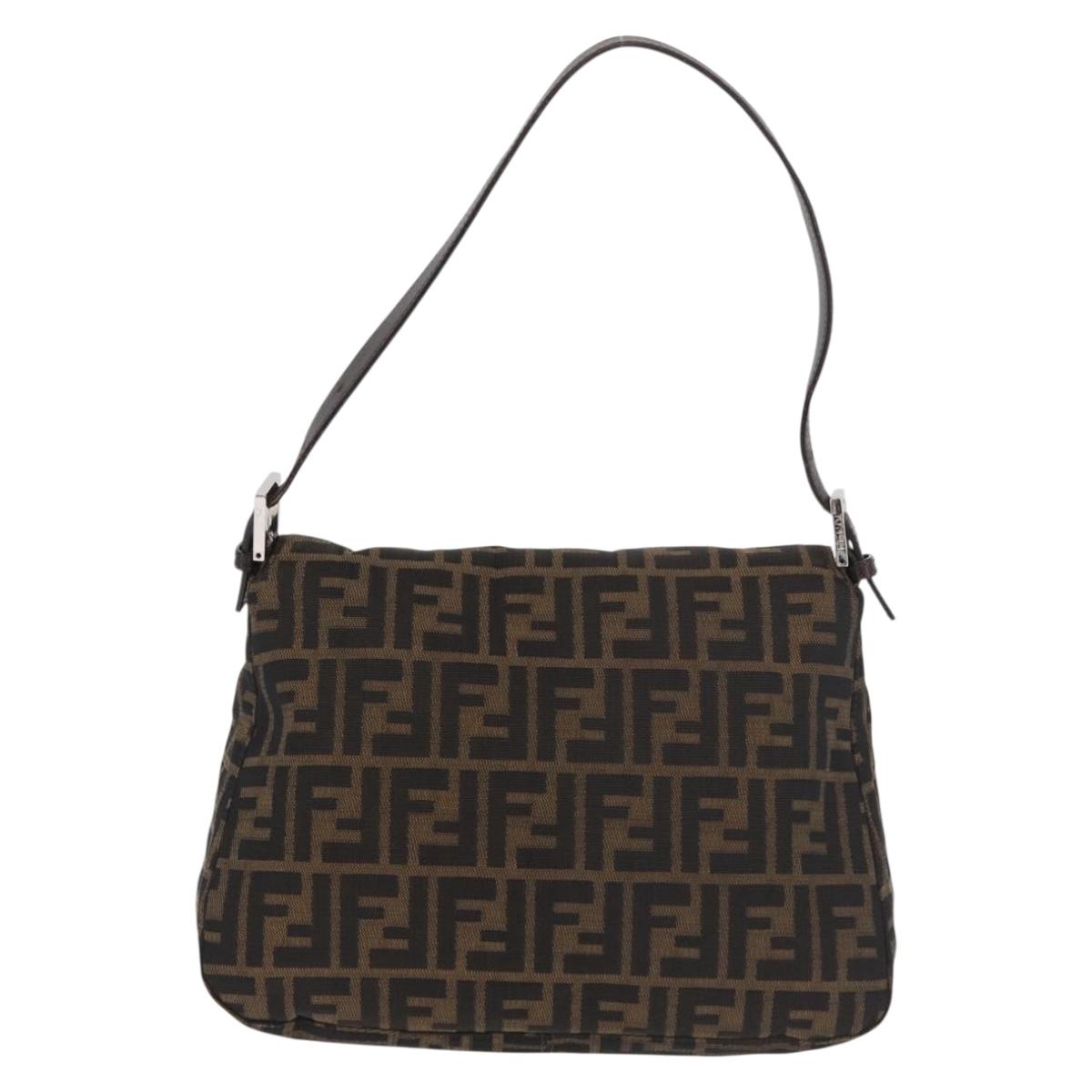 FENDI Zucca Canvas Mamma Baguette Shoulder Bag Black Brown Auth 179387V