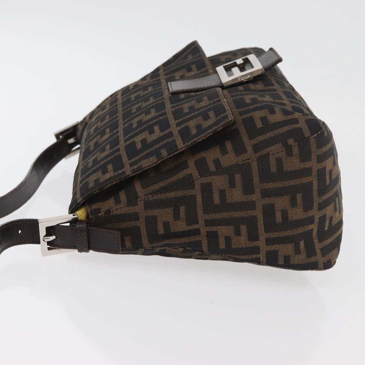 FENDI Zucca Canvas Mamma Baguette Shoulder Bag Black Brown Auth 179387V