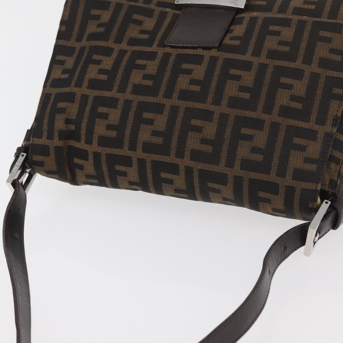 FENDI Zucca Canvas Mamma Baguette Shoulder Bag Black Brown Auth 179387V