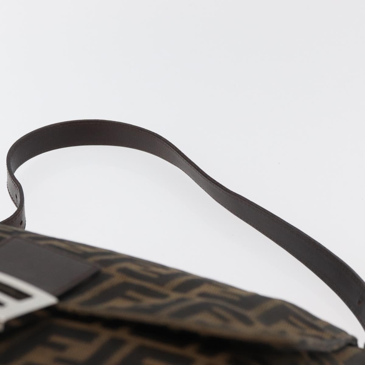 FENDI Zucca Canvas Mamma Baguette Shoulder Bag Black Brown Auth 179387V
