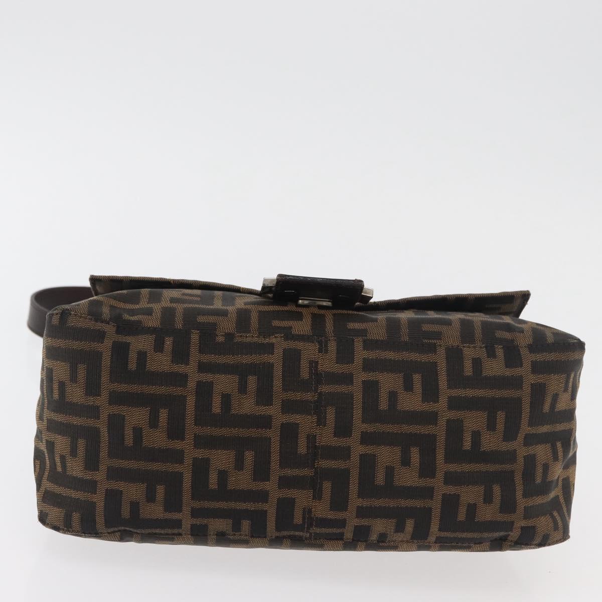 FENDI Zucca Canvas Mamma Baguette Shoulder Bag Black Brown Auth 179387V