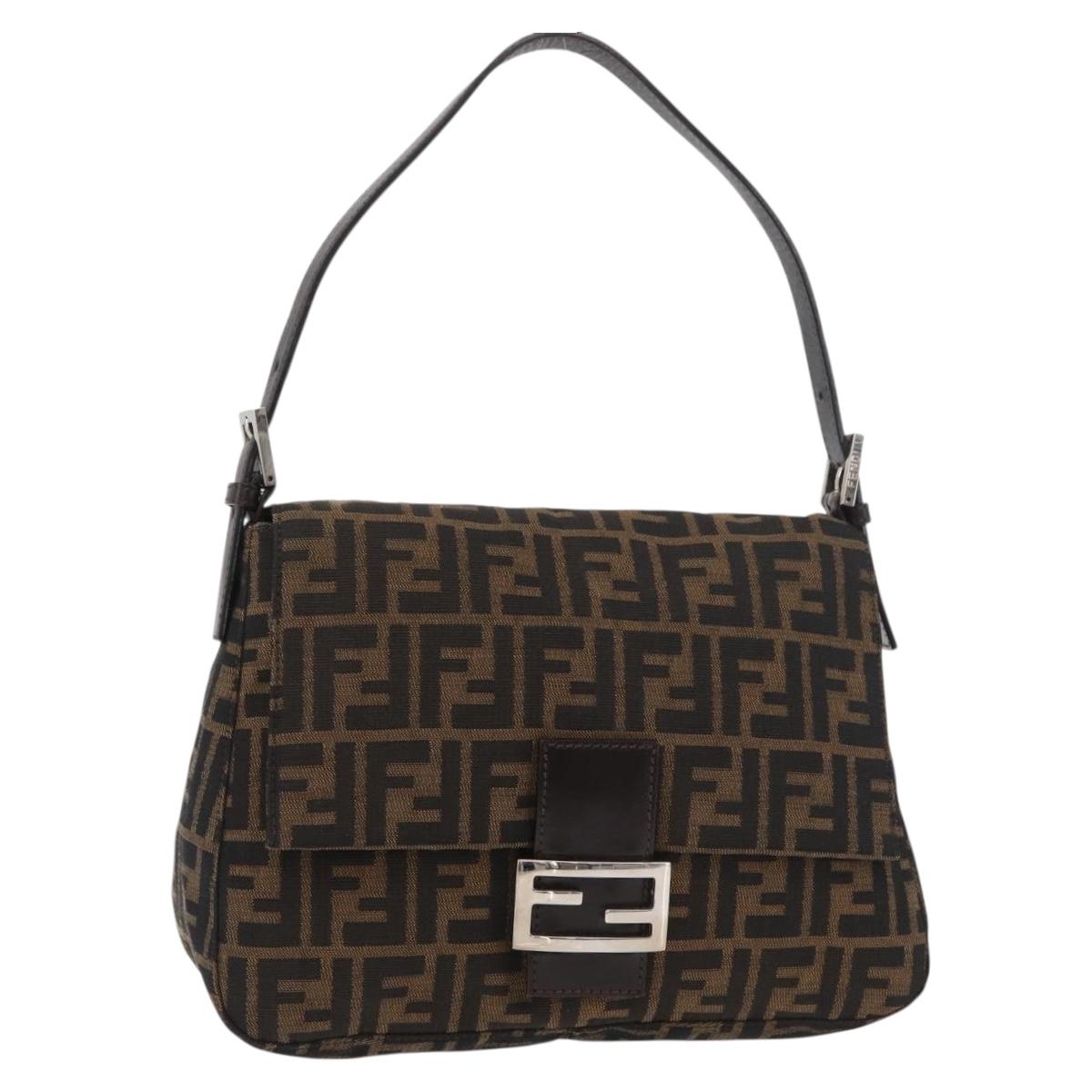FENDI Zucca Canvas Mamma Baguette Shoulder Bag Black Brown Auth 179388SAV