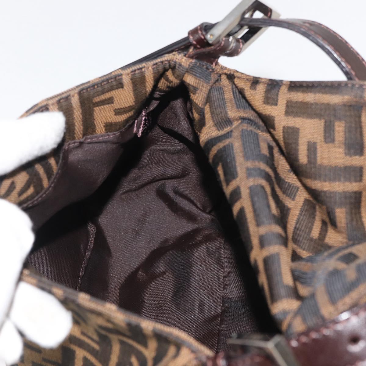 FENDI Zucca Canvas Mamma Baguette Shoulder Bag Black Brown Auth 179388SAV