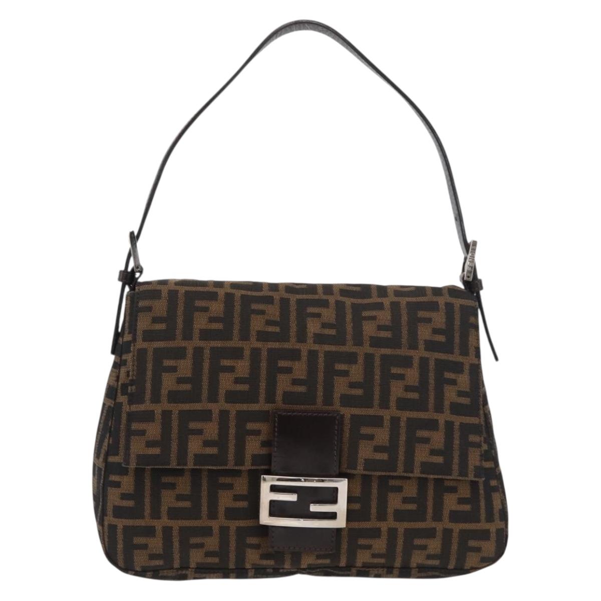 FENDI Zucca Canvas Mamma Baguette Shoulder Bag Black Brown Auth 179388SAV