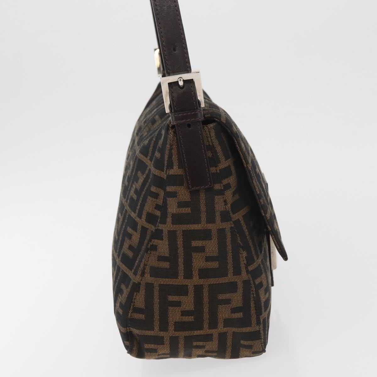 FENDI Zucca Canvas Mamma Baguette Shoulder Bag Black Brown Auth 179388SAV