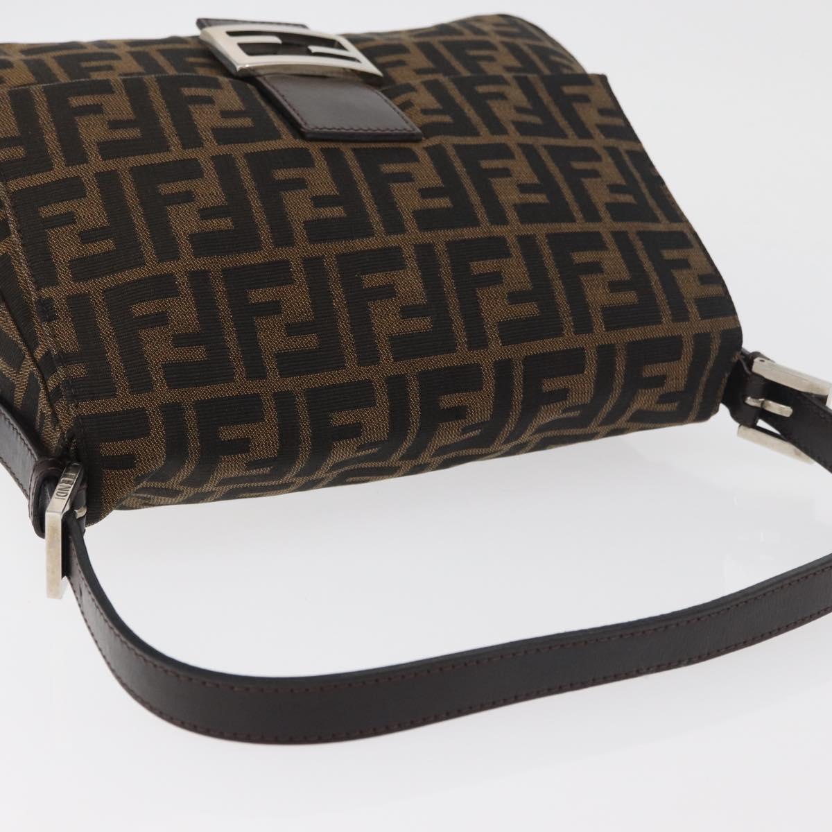 FENDI Zucca Canvas Mamma Baguette Shoulder Bag Black Brown Auth 179388SAV