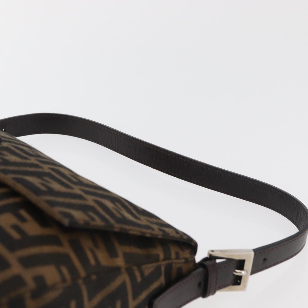FENDI Zucca Canvas Mamma Baguette Shoulder Bag Black Brown Auth 179388SAV