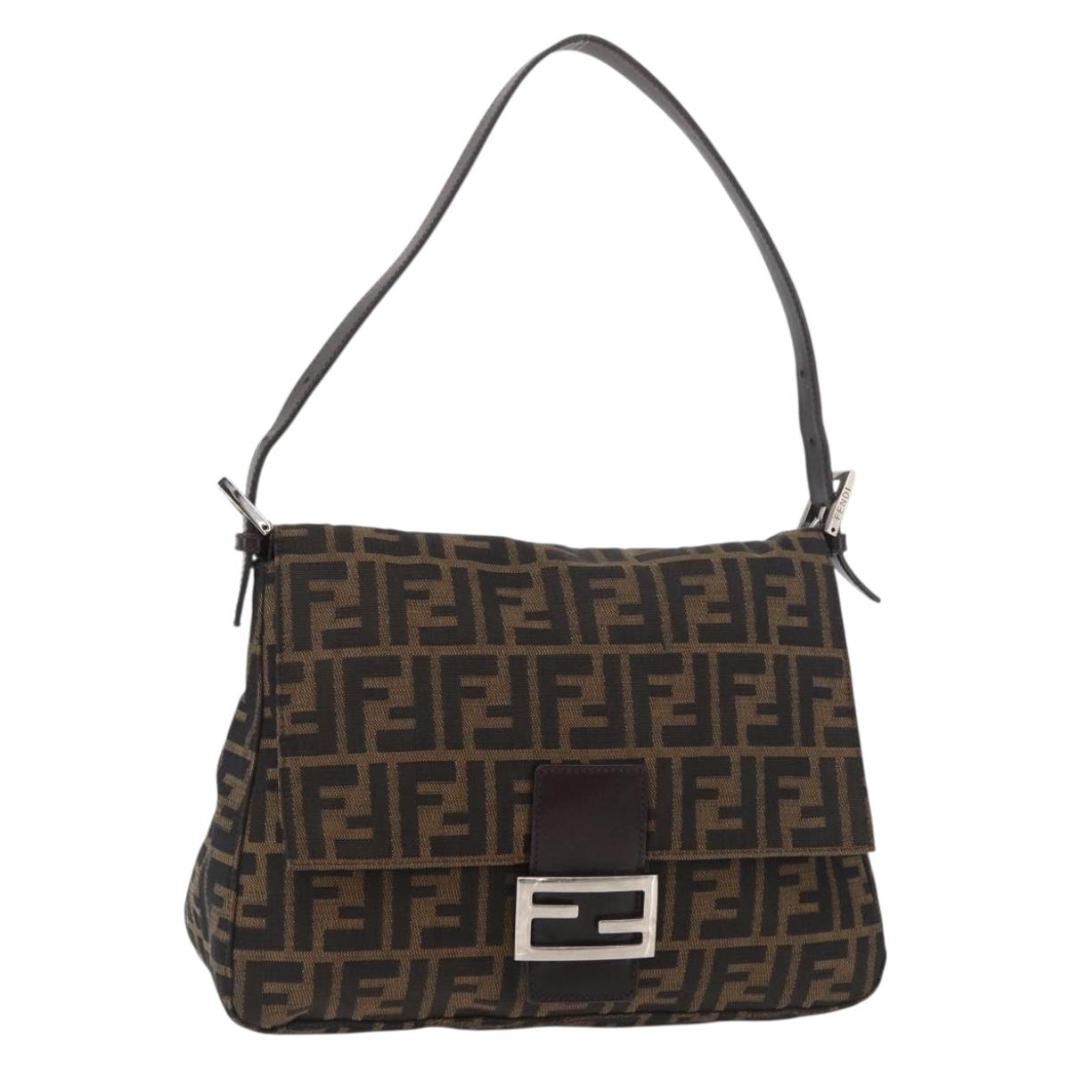 FENDI Zucca Canvas Mamma Baguette Shoulder Bag Black Brown Auth 179389V