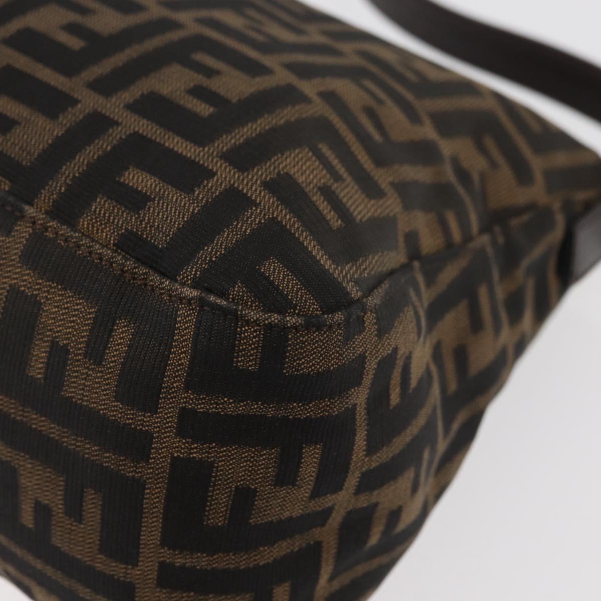 FENDI Zucca Canvas Mamma Baguette Shoulder Bag Black Brown Auth 179389V
