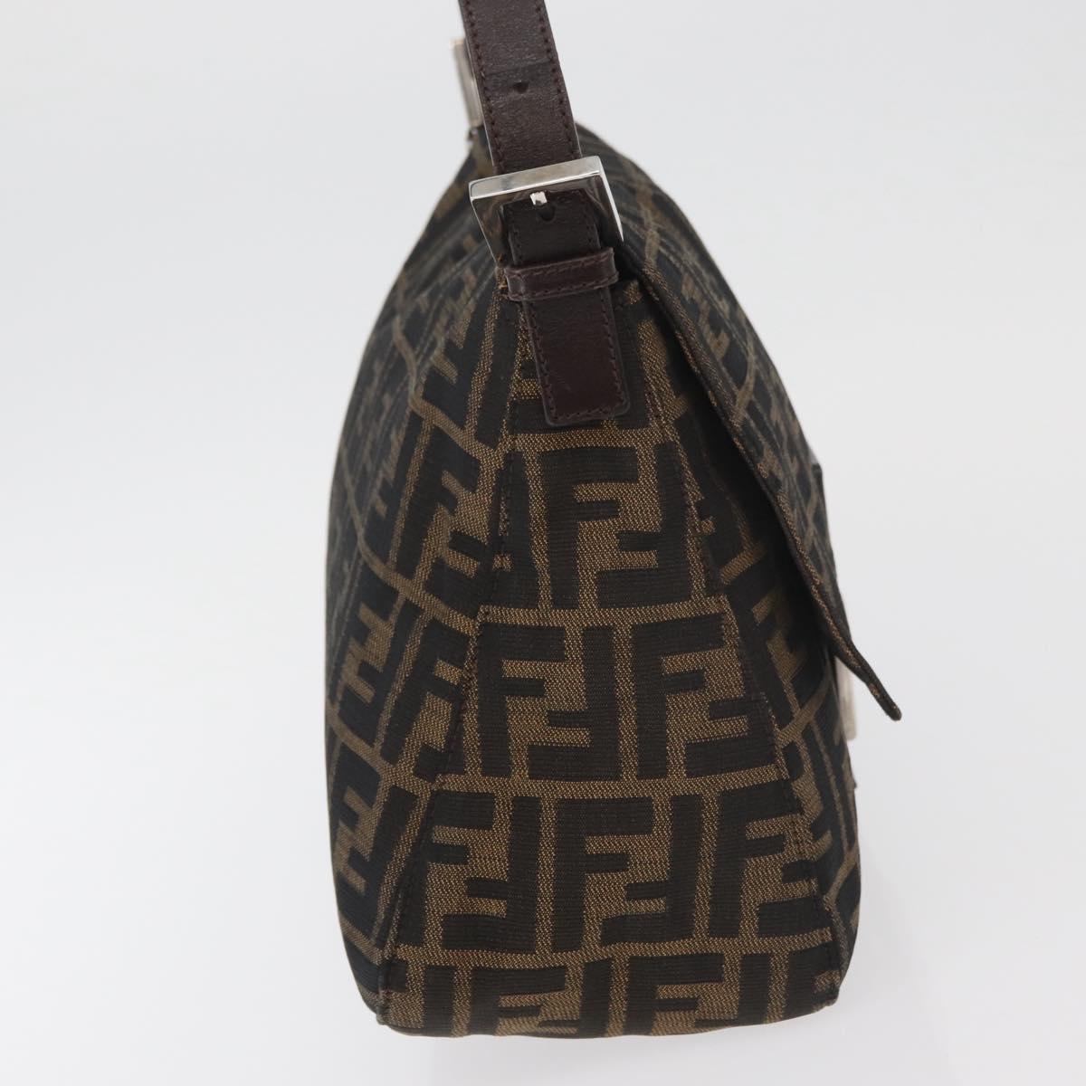 FENDI Zucca Canvas Mamma Baguette Shoulder Bag Black Brown Auth 179389V
